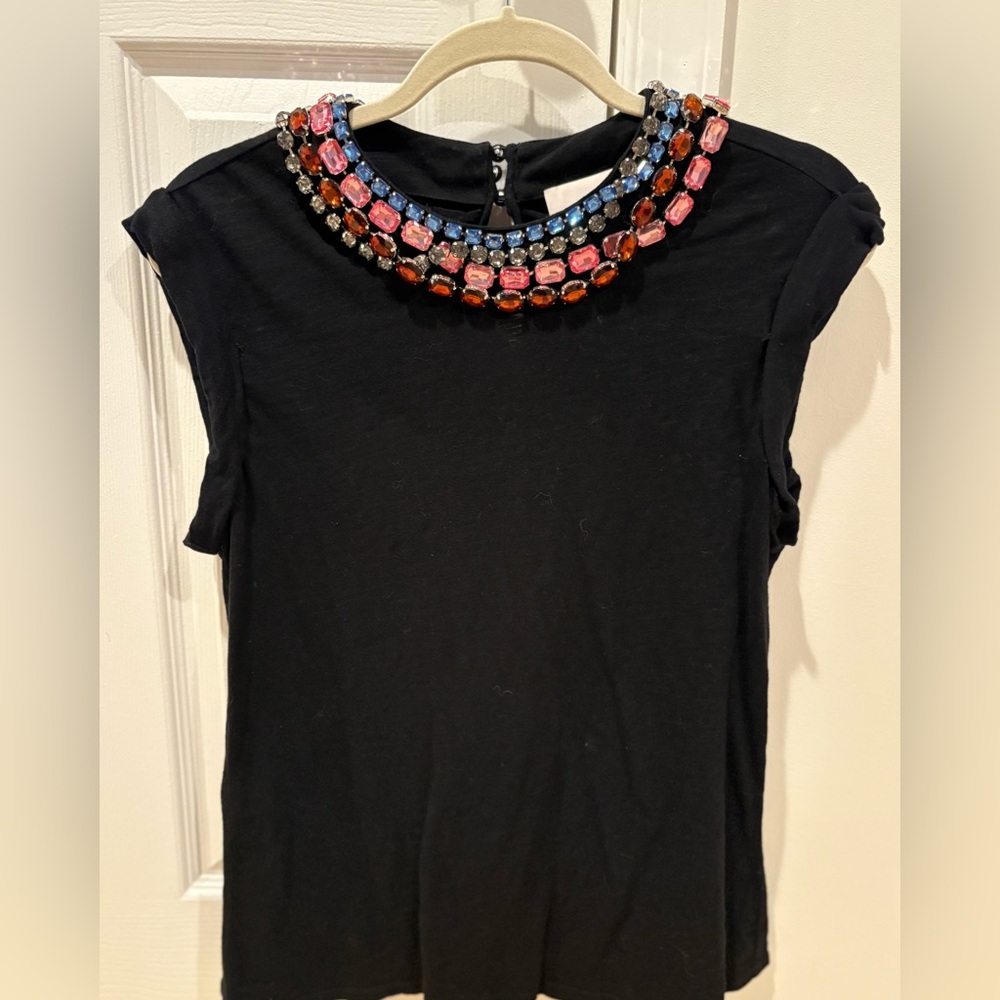 Cinq a Sept Black Embellished Cap Sleeve Blouse
